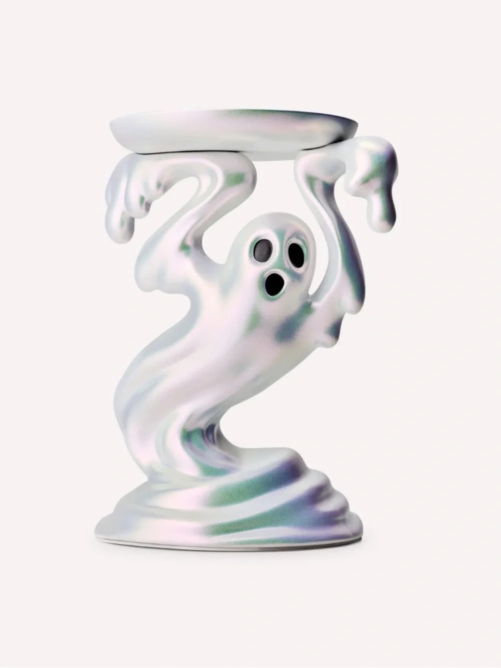 “New” Bath & Body Works Iridescent Pearl White Drippy Ghost-3 Wick Candle Holder